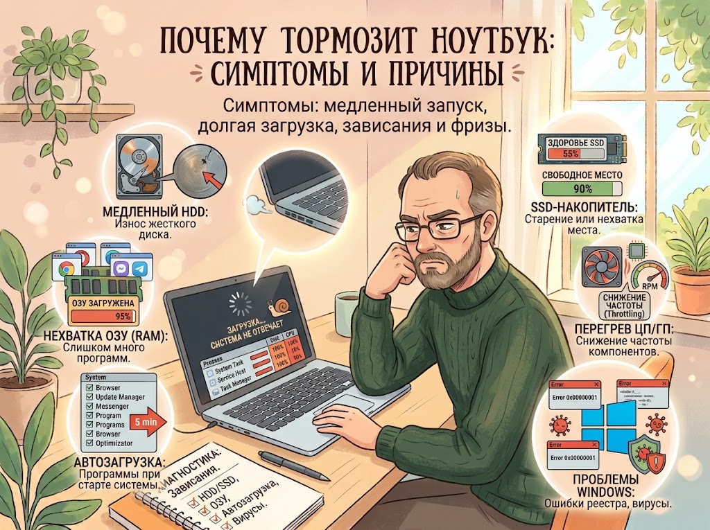 Почему ноутбук стал медленно работать: основные причины